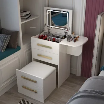 İskandinav Tuvalet Masası makyaj masası depolama dolabı Entegre Kapaklı makyaj Masası yatak odası mobilyası Modern Beyaz Dresser Bir