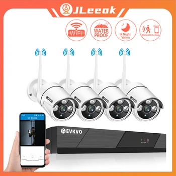 JLeeok 1080 P 4CH Kablosuz CCTV Sistemi 2MP Açık Su Geçirmez Wifi IP Güvenlik Kamera Ses Kayıt P2P Video Gözetim Kiti