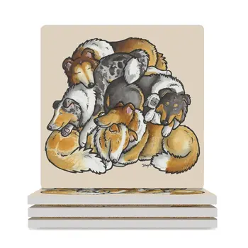 Kaba Kömür Ocağı uyku kazık karikatür Seramik Bardak Altlığı (Kare) kupa seti yemek masası beyaz Bardak Altlığı