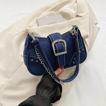 Kadın Moda Koltukaltı Çanta Y2K Lüks omuz çantaları Tuval Hobos Perçin Çanta Fermuar Kapatma Çok Yönlü Kalma Çantası