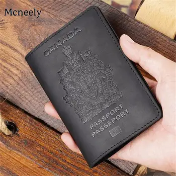 Kanada Çılgın At Deri Pasaport Kapağı Katı Pasaport Tutucu Iş Unisex Hakiki Deri Dayanıklı seyahat cüzdanı Kılıfı