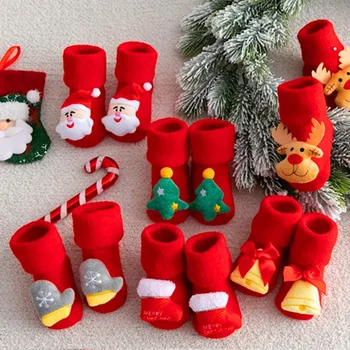 Karikatür Bebek Çorap Kış Yenidoğan Elk Ağacı Noel Kırmızı Kalın Sıcak Çorap Bebek kaymaz Zemin Havlu Çorap noel hediyesi