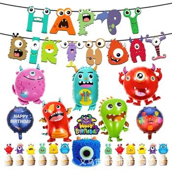 Karikatür Canavar ET Alien Mutlu Doğum Günü dekorasyon balonu Afiş Kek Topper Parti Malzemeleri Çocuk Oyuncakları Bebek Duş