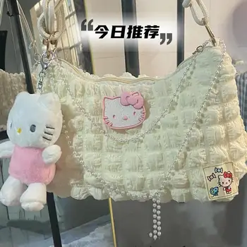 Kawaii Hello Kitty Kadın Omuz Çantaları Inci Zincir Kadın Koltukaltı Çanta Kadın Çanta Moda Bebek Kolye ıle Handlebags