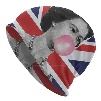 Kraliçe Elizabeth Kabarcık Sakız Örme Şapka Sıcak Bere Açık Kapaklar İngiliz İngiltere Kraliçesi İngiltere Kraliçesi Union Jack Kabarcık Sakız
