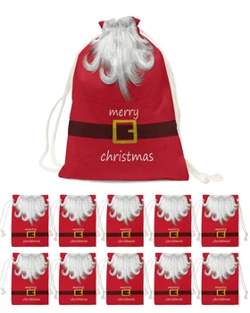 Kırmızı Karnaval Santa Sakal Şeker Torbaları Santa hediye çantası Ev Partisi Dekoru Noel Keten hediye keseleri Ambalaj Malzemeleri