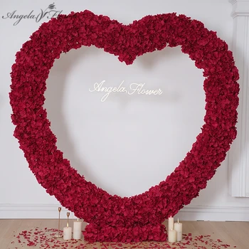 Kırmızı Ortanca Kumaş Taban Düzenleme Çiçek Olay Sahne Çiçek Standı Düğün Zemin Kalp Şeklinde Kemer Dekor Malzemeleri A8767