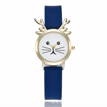 Kız çocuk saatleri Yeni Karikatür Sevimli Kedi Tavşan Çocuk Saatler silikon bant quartz saat Göz Sakal Stereo Kulak Çocuklar Saatler Hediye