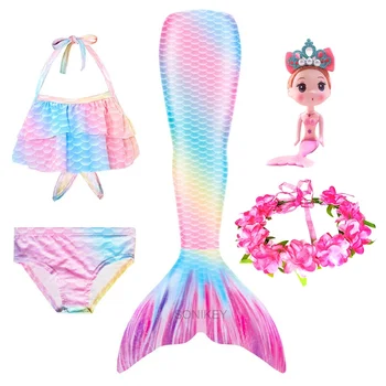 Kızlar Mermaid kuyruk Çocuklar Elbise Plaj Giysileri Mayo Küçük Denizkızı Kostüm Bikini Cosplay Çocuk Noel Mayo