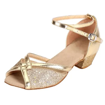 Kızlar Prenses Ayakkabı Payetli Latin Dans Ayakkabıları Peep-Toe Sandalet Pompaları Topuk Inci Kristal Bling Çocuklar Okul / Takım Ayakkabı