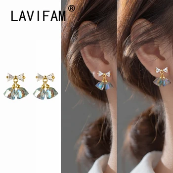 LAVIFAM 925 Ayar Gümüş Içi Boş Yay Düğüm Mavi Çan Küpe Kore Tatlı Kişilik Kadın Kız Kulak Takı
