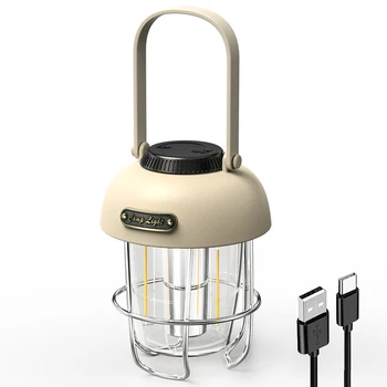 LED Retro Kamp Lambası Tip-C USB Şarj Su Geçirmez Taşınabilir kamp feneri 2000mAh 270lm 3 Modları Dış Aydınlatma