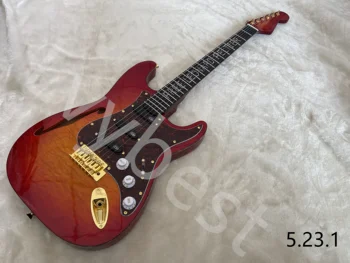 Lvybest Elektro Gitar Kiraz Patlama Üst Tek Delikli Altın Parçaları Harfler Klavye Kakma Kilitleme Tuner Kırmızı Kaplumbağa