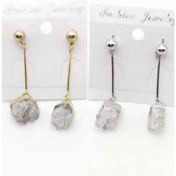 Marka Takı Doğal Kuvars Kristal Dürzi Taşlar Mücevher Kadınlar Geri İtin Küpe Düzensiz Taş Charms Dangle Brinco