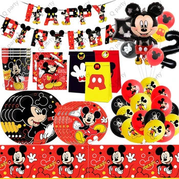 Mickey Mouse Parti Süslemeleri Mickey Tek Kullanımlık Sofra Tabaklar Balonlar Afiş Çocuklar İçin Doğum Günü Partisi Bebek Duş Malzemeleri