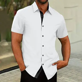 Moda basit yaz erkek kısa kollu gömlek üst yakışıklı yaz gömlek gevşek günlük yaşam
