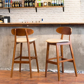 Modern Restoran Çalışma Eğlence Bar Sandalyeleri Yaratıcı Küçük Daire Yüksek Ayak Sandalye İskandinav katı ahşap Sayaç Geri Bar Tabureleri L