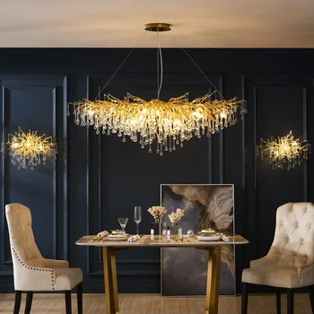 Modern ışık lüks şube şeklinde altın kristal tavan avize villa yatak odası oturma odası duvar lambası ev aydınlatma avize