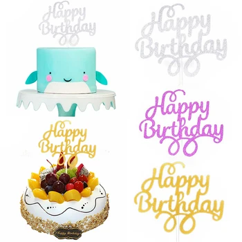 Mutlu Yıllar parlak kağıt Kek Topper Kek Altın Gümüş Harfler Topper Cupcake Tatlı Dekor Doğum Günü Partisi Malzemeleri