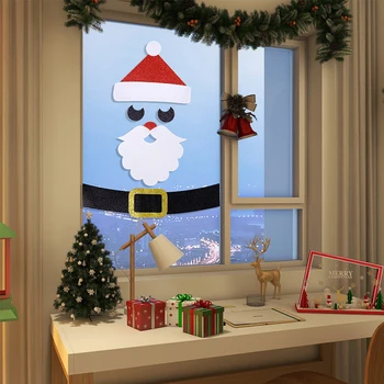 Noel Glitter Pencere Çıkartmaları Merry Christmas Süslemeleri Ev İçin Noel Baba Kardan Adam Kapı Duvar Sticker Mutlu Yeni Yıl 2024
