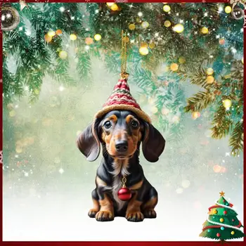 Noel Karikatür Köpek Süs Akrilik Komik Köpek Kolye Güzel Köpekler Dekor Noel Ağacı Sırt Çantası Araba İç Dekor