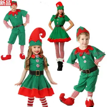 Noel Noel Baba Kostüm Yeşil Elf 2023 Aile Karnaval Parti Yeni Yıl süslü elbise Giyim Seti 2024 Erkek Kadın Kız Erkek