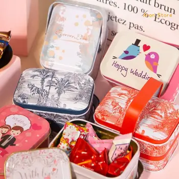 Nostaljik bavul depolama teneke kutu Kapaklı Tavşan Baskılı Şeker Bisküvi Hediye Düğün Doğum Günü Partisi Dekoratif