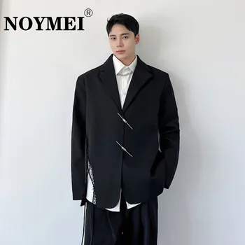 NOYMEI Moda Kore Tarzı Asimetrik Tasarım Takım Elbise Ceket Sonbahar 2024 Siyah Yaka Rahat Erkek Blazer Mizaç WA2526