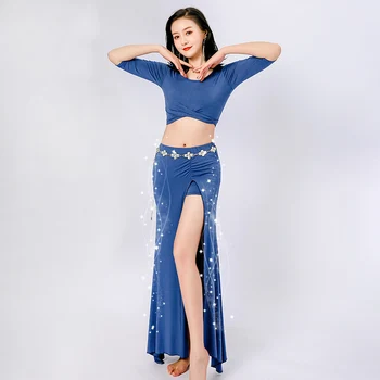 Oryantal Dans Kostümleri Kadın Oryantal Dans Elbise Takım Elbise Seksi Yarık Uzun Etek Düz Renk Çin Tarzı Antik Eğitim Kıyafetleri