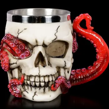 Paslanmaz Çelik Kafatası bira kupası Cadılar Bayramı Hediye Yaratıcı Parodi Ahtapot Kafatası Su Bardağı Kişilik bira kupası