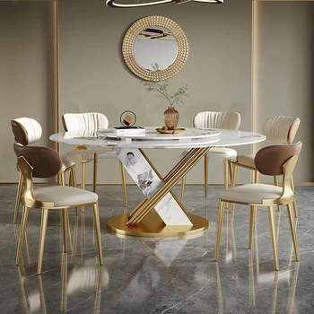 Paslanmaz Çelik Yuvarlak Masa 360°Dönen Pürüzsüz Pikap Tasarımcı Kaya Döşeme Mutfak Masa Sandalye Yemek Mobilyaları