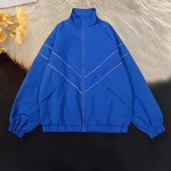 Rahat Ceket Rahat Rahat Ceket Yansıtıcı Çizgili erkek Bahar sonbahar ceketi Standı Yaka Uzun Kollu Açık