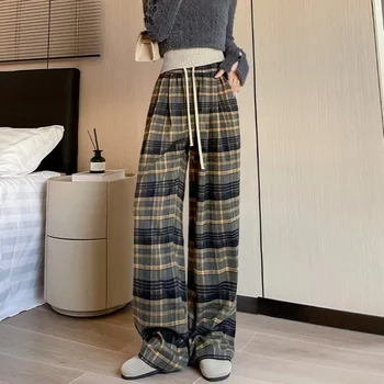 Rahat Ekose Baggy Kargo Pantolon Kadınlar İçin 2023 Moda Vintage kadın Yüksek Bel Geniş Pantolon Genç Kadın Pantolon Streetwear