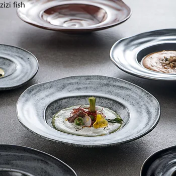 Retro Düzensiz Seramik çukur tabak Kalın çorba tabağı Makarna Tabağı salata tabakları Restoran Moleküler Mutfak Yaratıcı Sofra