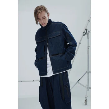 Reındee Lusıon 21aw Fonksiyonel 3d cep denim ceket dayanıklı soğuk geçirmez techwear estetik rahat streetwear