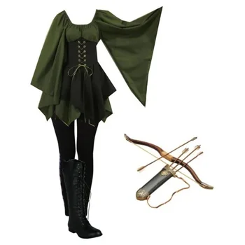 Robin Hood Kostüm Okçu Ranger Elf Peri Elf Cosplay Yetişkin Kadın Elbisesi Korse Mini Elbise Ahşap Bayan Cadılar Bayramı Kıyafet Kızlar İçin