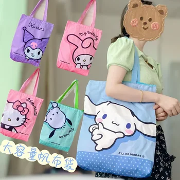 Sanrio Taşınabilir alışveriş çantası Anime Hello Kitty Melody Kuromi Pochacco Kart Seti Baskılı Büyük Kapasiteli Süpermarket yeniden kullanılabilir poşet