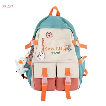 Sevimli Renk Eşleştirme Kız Öğrenci Sırt Çantası Dizüstü okul çantası Su Geçirmez Naylon Moda Kız Sırt Çantası Çift Fermuarlı Kadın Sırt Çantası