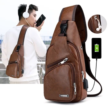 Seyahat erkek Crossbody Çanta USB Göğüs Çanta Tasarımcısı askılı çanta Deri omuz çantaları Çapraz Paket Yeni Sırt Çantası