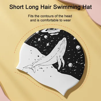 Su geçirmez Yüzme Şapka Moda Silikon Çift taraflı Baskı Baskılı Yüzmek Kap Siyah Yüzme Kap Yüzme için