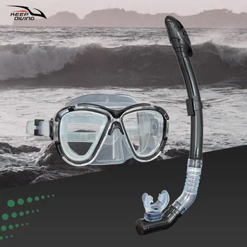 Tüplü dalış maskesi Yüzme Su Geçirmez Yumuşak Silikon Gözlük Tam Kuru Tüp Dalış Şnorkel ve Gözlük Seti