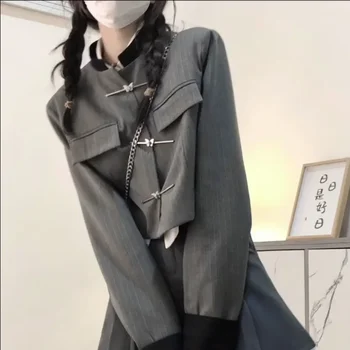 UNXX 2023 Kadın Ceket Öğrenci Etek Takım Elbise Kadın Gümüş Gri Blazer Bayan Ofis iş elbisesi Uzun Kollu Blazers Kısa Etek Takım Elbise