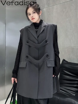 Vefadisa 2023 Sonbahar Rahat Kolsuz Takım Elbise Ceket Kadın Gevşek Niş Tasarım Moda Kişiselleştirilmiş Rahat Moda Kız Ceket ZY2858