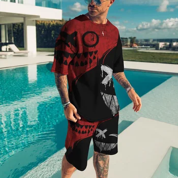 Yaz 3D Baskı Erkekler XO Popüler Kafatası Grafik plaj T Shirt 2 Parça eşofman takımı Yeni Rahat Erkek Giysileri Şort Sweatpants Suit