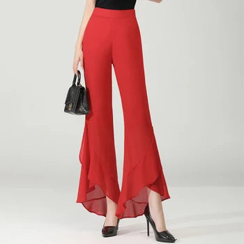 Yaz Harajuku Pantolon Kadın Beyaz Siyah Kırmızı Vintage Zarif Temel şifon pantolon Yaz 2023 Kore Moda Yüksek Bel Pantolon