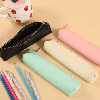 Yeni PU deri kalem kalem çantası Basit Üçgen Şekli Vintage Renk Kılıf çanta Kalemler Kırtasiye Okul Kalem Çantası