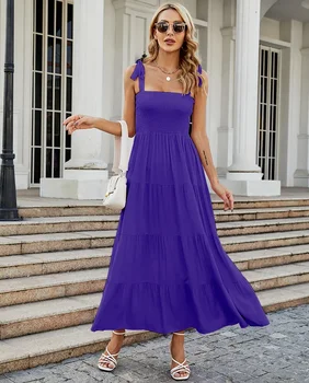 Yeni Rahat Uzun Kadın kolsuz Baskı Elbise Boho Kadın tatil elbisesi Yaz Spagetti Kayışı Bayanlar Plaj Elbise Vestidos