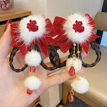 Yeni Yıl saç aksesuarları Çin Tarzı Vintage Kız Firkete Prenses Uzun Püsküller Kafa Bandı Çocuklar Kırmızı Geleneksel Çiçek Şapkalar