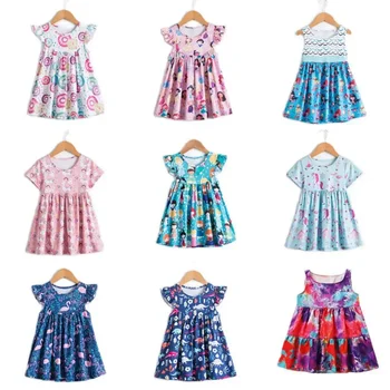 Yeni Çiçek Kız Anna Elsa Prenses Yaz Sevimli Elbiseler Çocuklar Mektup Giyim Doğum Günü Elbisesi parti giysileri Vestidos 2 - 6T Kızlar