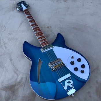 Yüksek kaliteli 12 telli elektro gitar, Rickon Yuvarlak 360 elektro gitar, mavi patlayıcı gövde ve maun klavye, özel